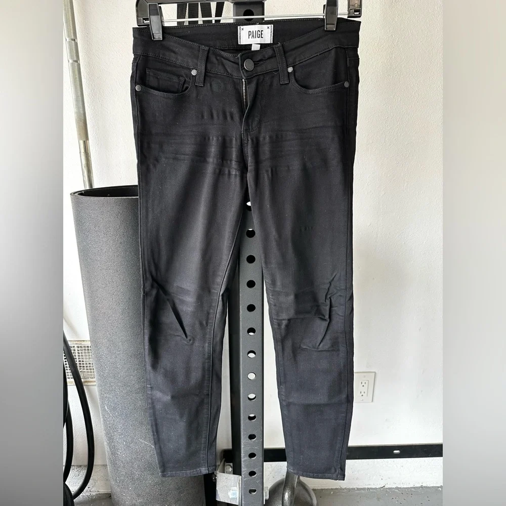 Paige Transcend Verdugo Mid Rise Cropped Skinny Jeans in Black Overdye